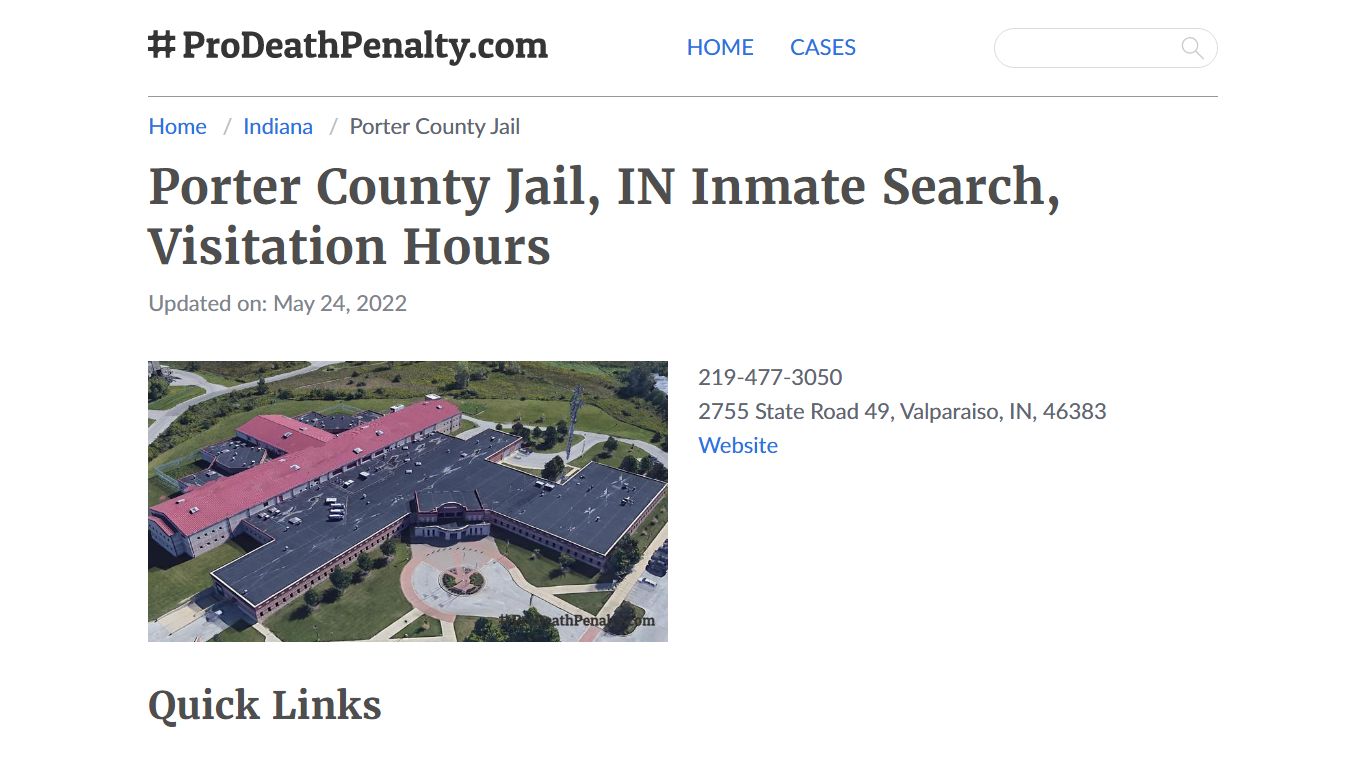 Porter County Jail, IN Inmate Search, Visitation Hours